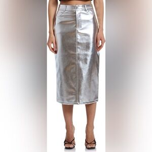 Avec Les Filles High Waist Faux Leather Midi Skirt - Size M‎ - Silver - NWT
